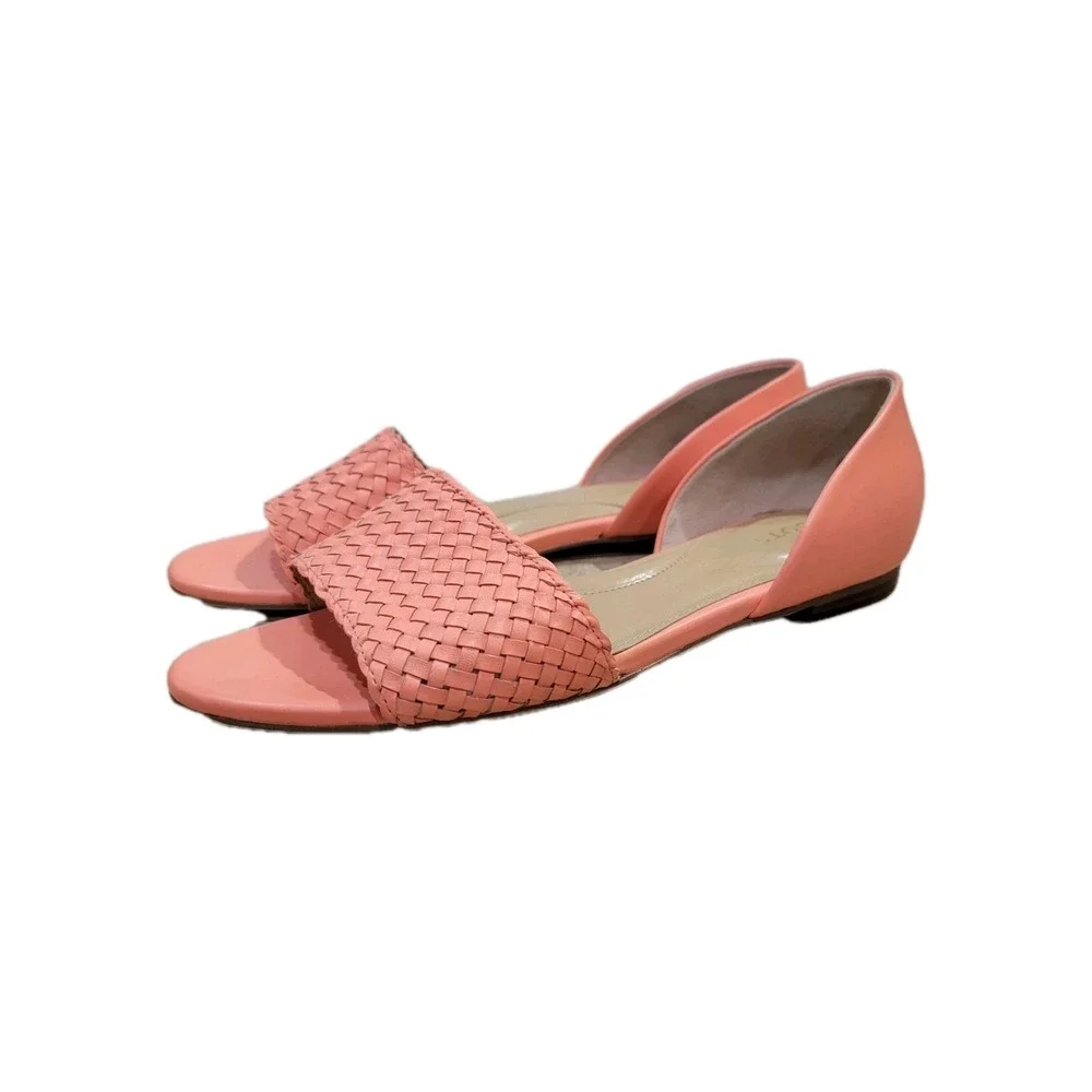 Talbots Leona Woven Leather Flats Sandals Salmon Pink Coral Size 8 M Slip On - Picture 2 of 13